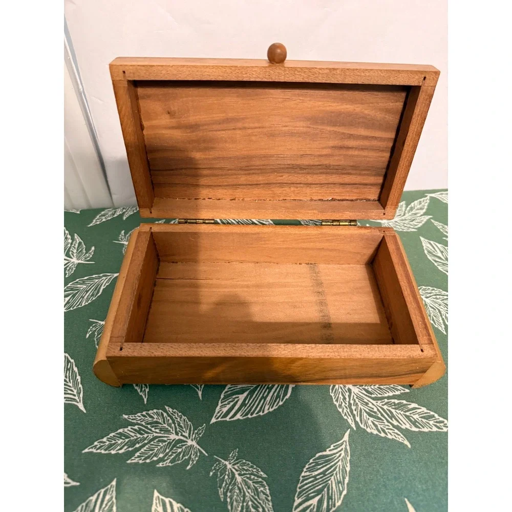 Handcrafted Mixed Wood Trinket Box Inlay Hinged Keepsake Jewelry Chest Brown MCM